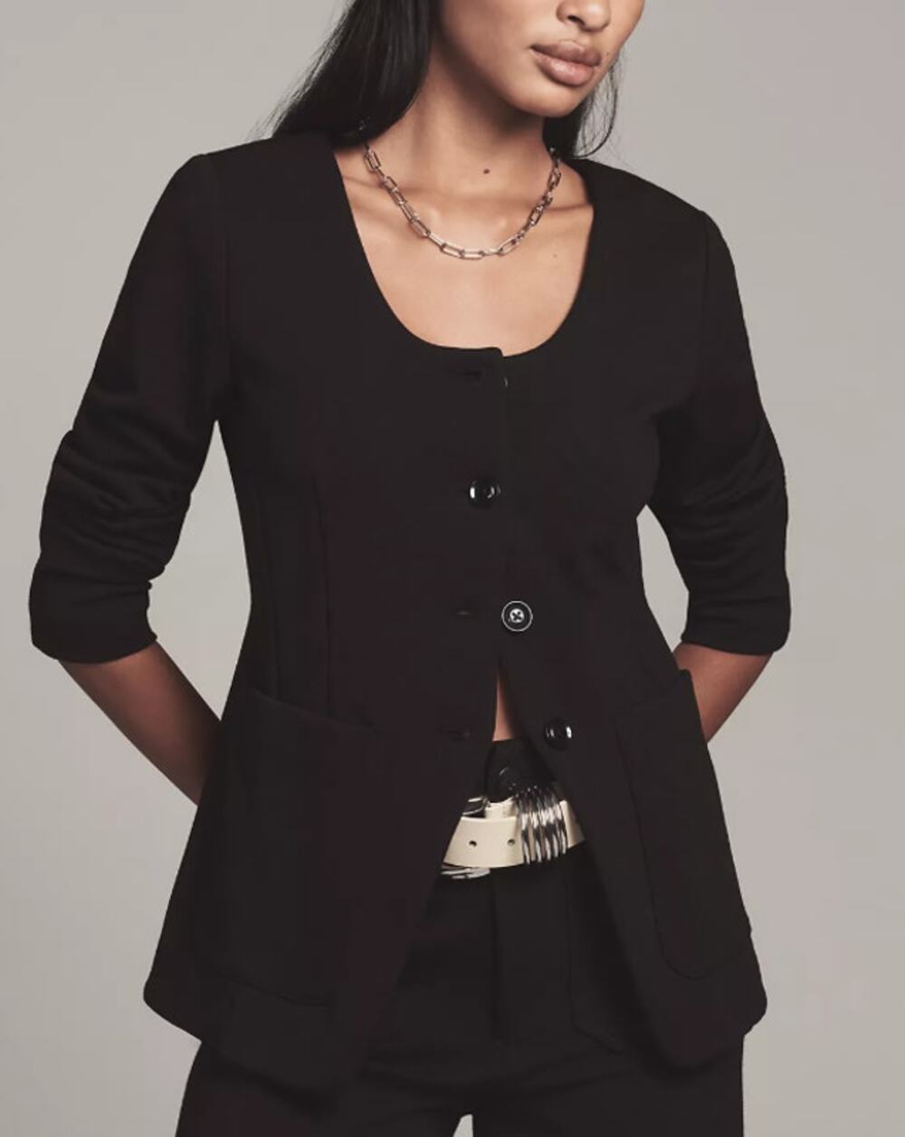Anthropologie Maeve Scoop-Neck Cutaway Blazer NEW Black Medium